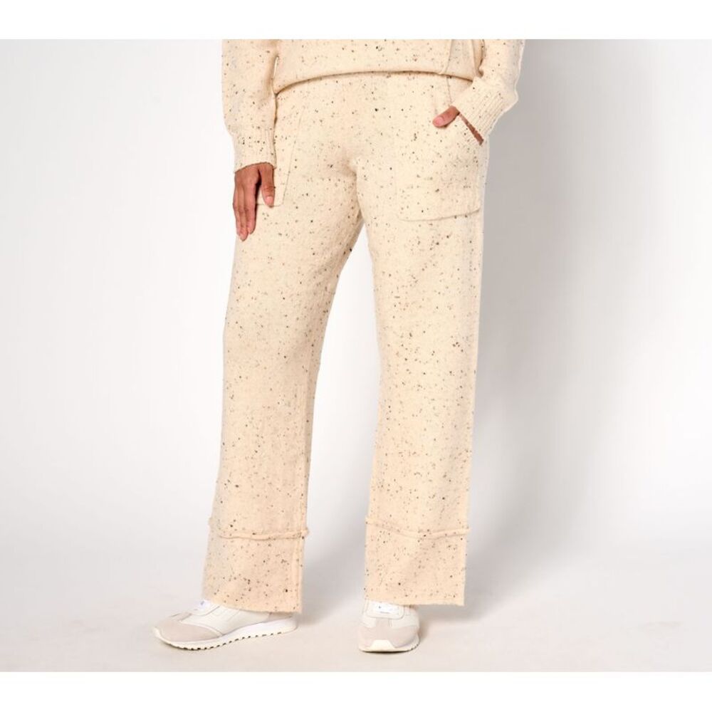 Anybody Women's Pants Sz L Flecked Sweater Pull-On Pockets White A670916